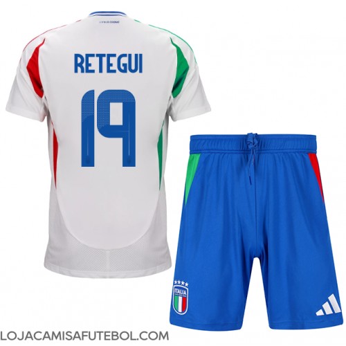 Camisa de Futebol Itália Mateo Retegui #19 Equipamento Secundário Infantil Europeu 2024 Manga Curta (+ Calças curtas)